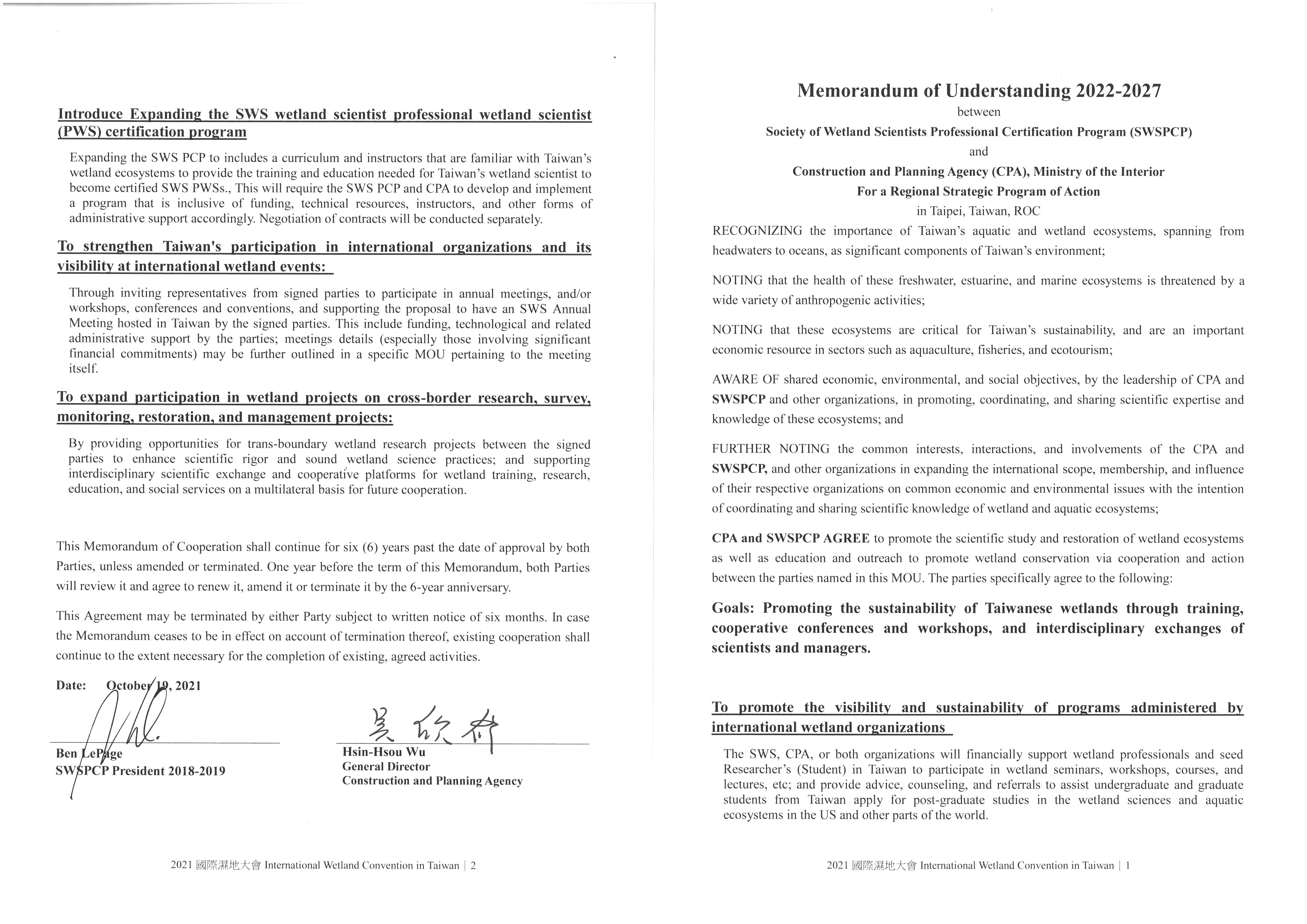 Memorandum of Understanding 2022-2027 between SWSPCP and CPA